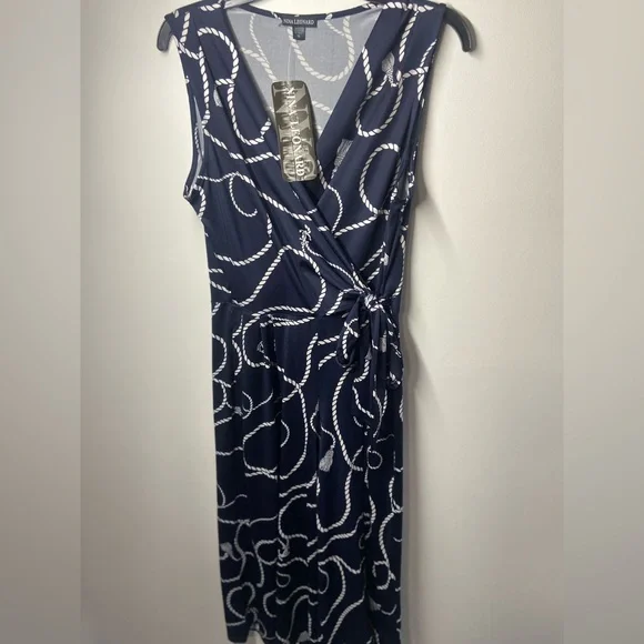 Nina Leonard Navy and White Rope Print Jumpsuit - Picture 1 of 8